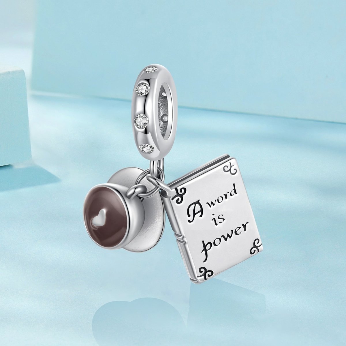 Liora Atelier "A Word is Power" Book & Coffee Dangle Charm