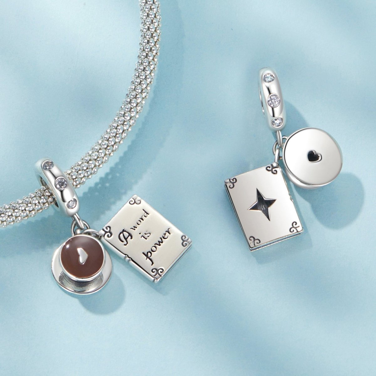 Liora Atelier "A Word is Power" Book & Coffee Dangle Charm