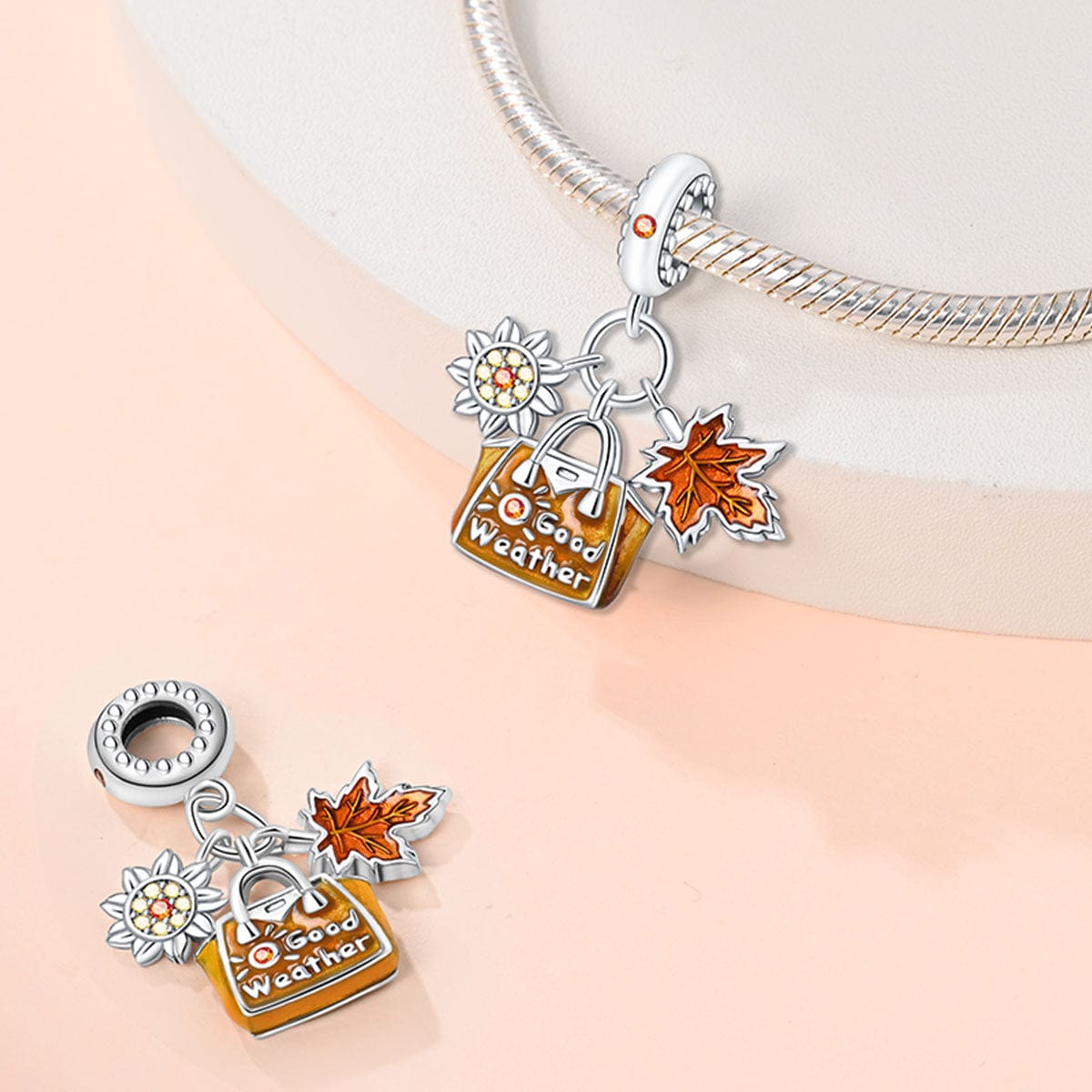 Liora Atelier Autumn Good Weather Sun & Maple Leaf Dangle Charm