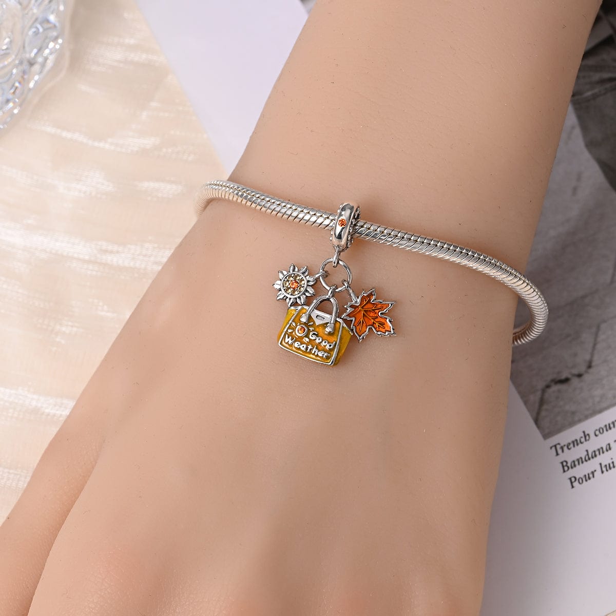Liora Atelier Autumn Good Weather Sun & Maple Leaf Dangle Charm