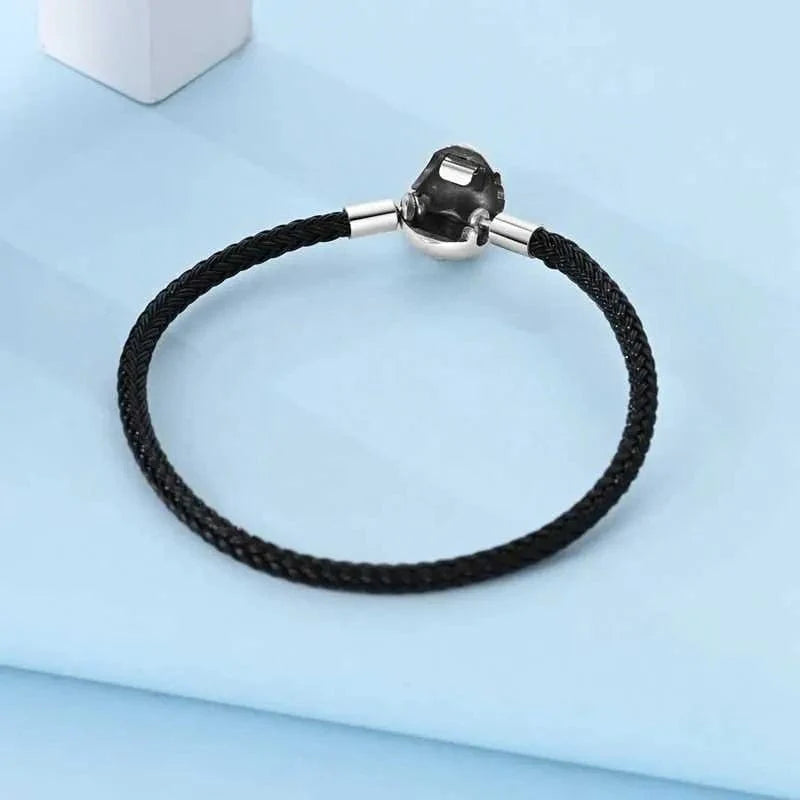 Liora Atelier Black Braided Leather Bracelet with Heart Clasp