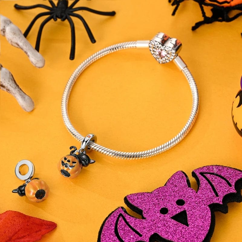 Liora Atelier Black Cat on Pumpkin Dangle Charm