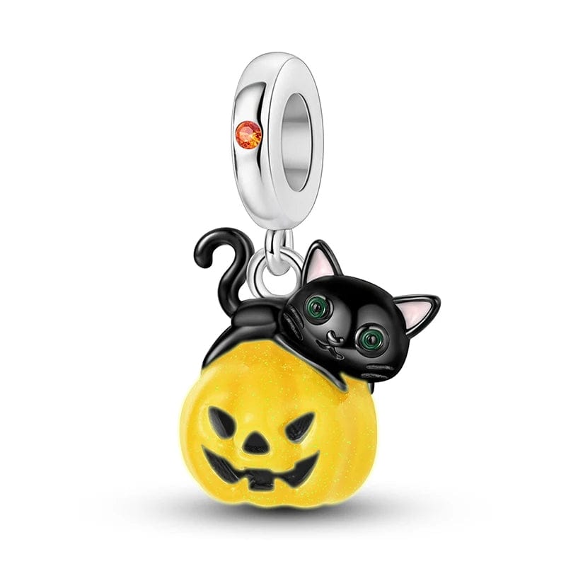 Liora Atelier Black Cat on Pumpkin Dangle Charm