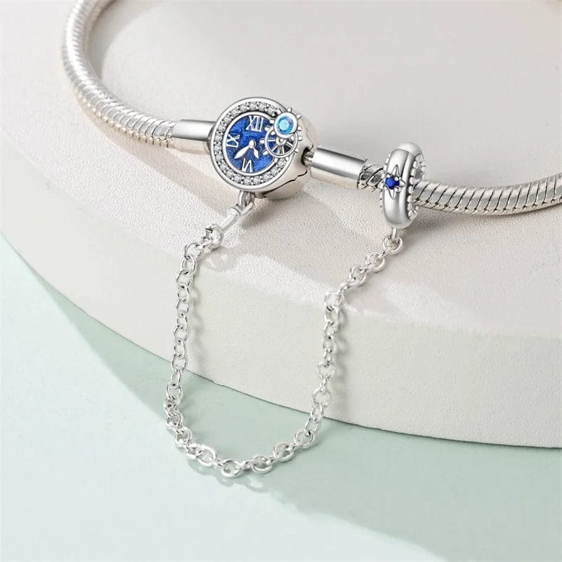 Liora Atelier Blue Clock Clasp Bracelet with Safety Chain