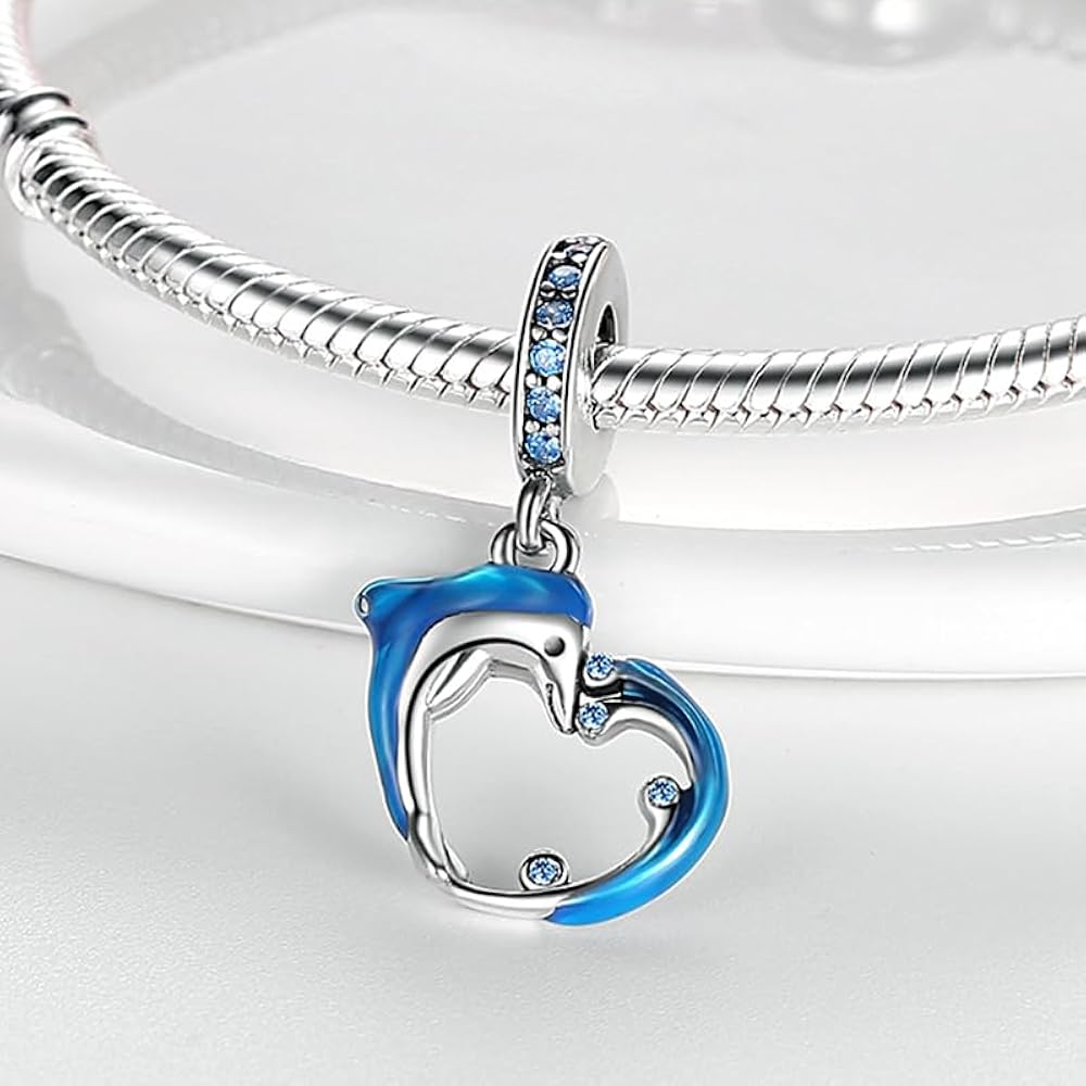 Liora Atelier Blue Dolphin Heart Dangle Charm