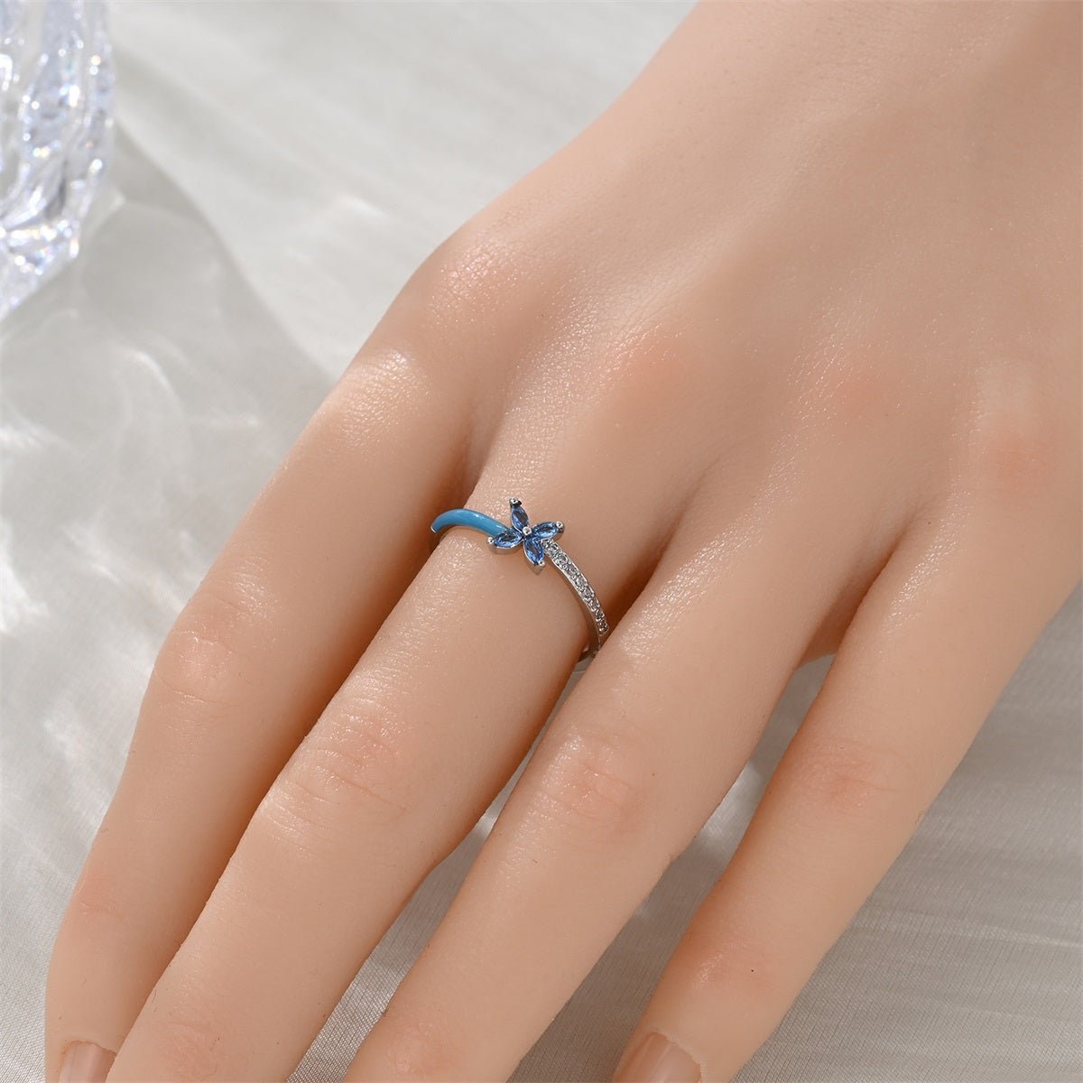 Liora Atelier Blue Enamel & Sparkling Flower Ring