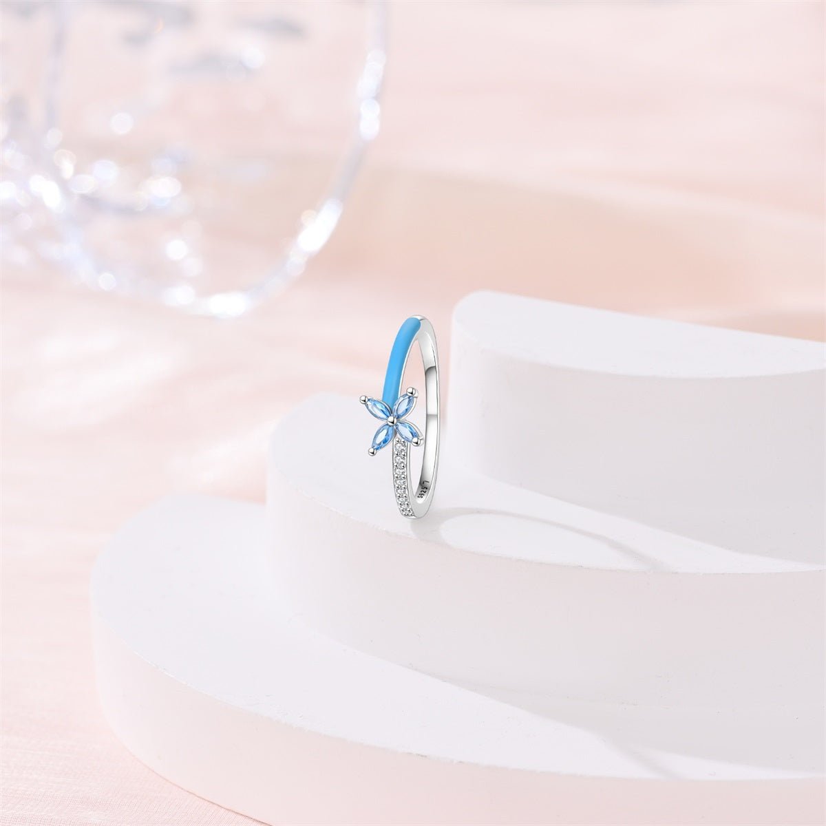 Liora Atelier Blue Enamel & Sparkling Flower Ring