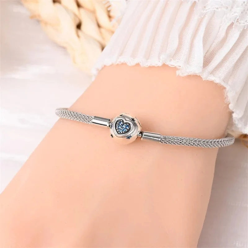 Liora Atelier Blue Heart Charm Bracelet – Mesh Chain with Star Accents