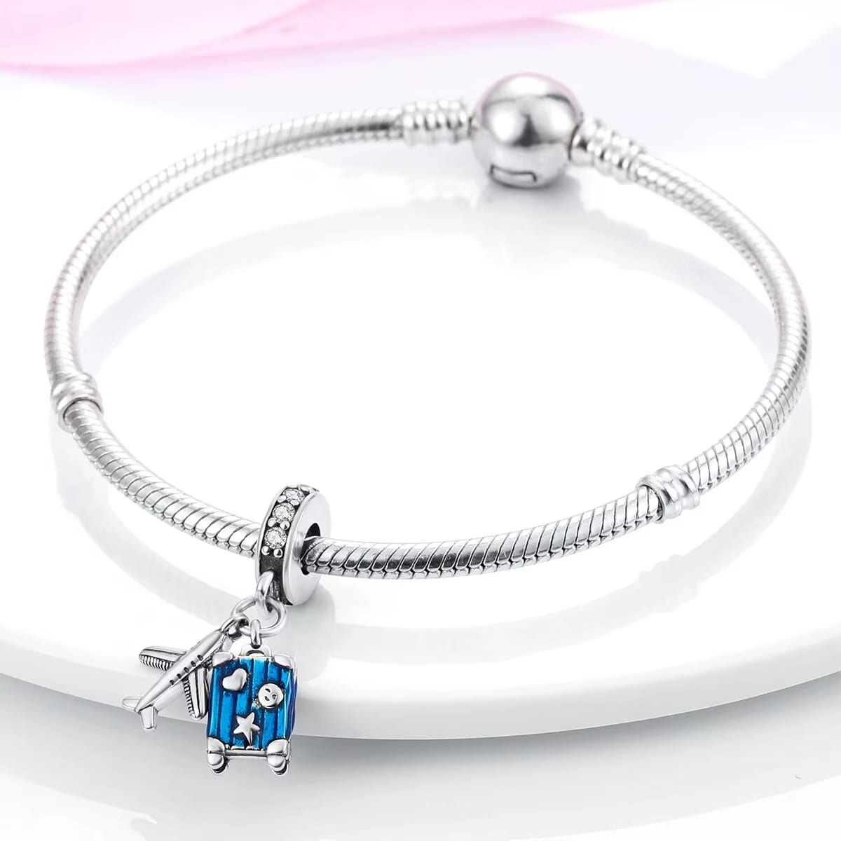 Liora Atelier Blue Suitcase Plane Holiday Travel Dangle Charm