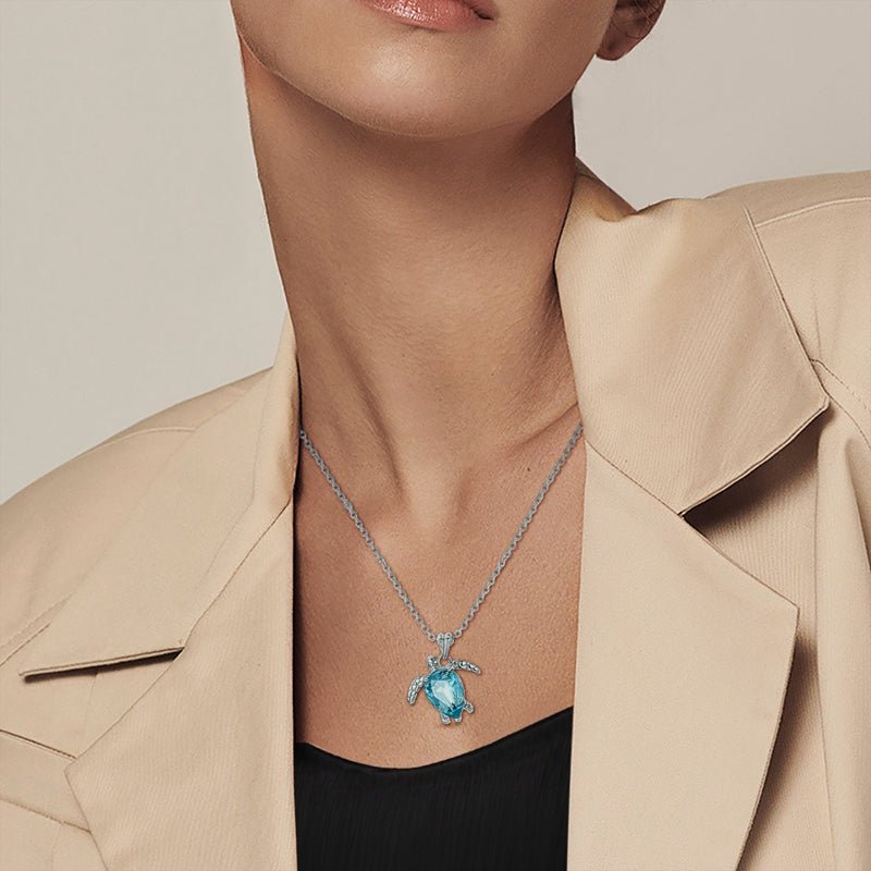 Liora Atelier Blue Turtle with Crystal Pendant Necklace