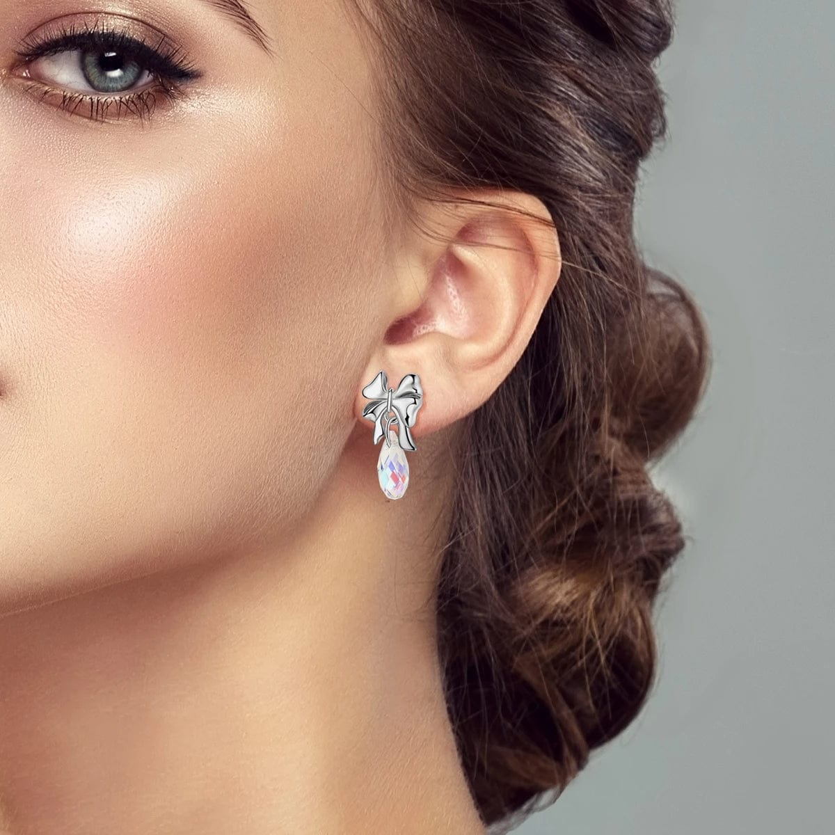 Liora Atelier Bow Earrings with Faceted Crystal Drops