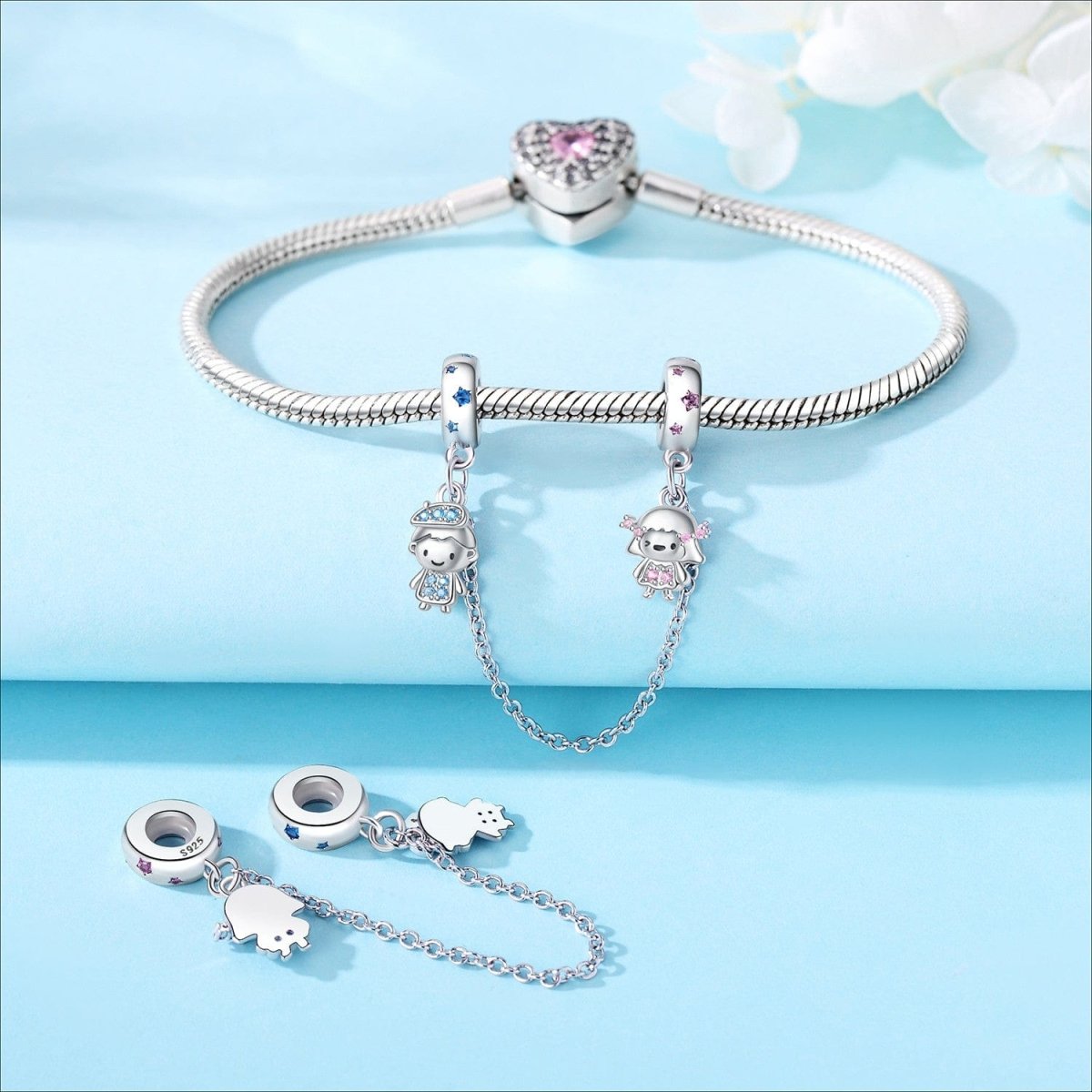 Liora Atelier Boy and Girl Safety Chain with Blue and Pink Crystals