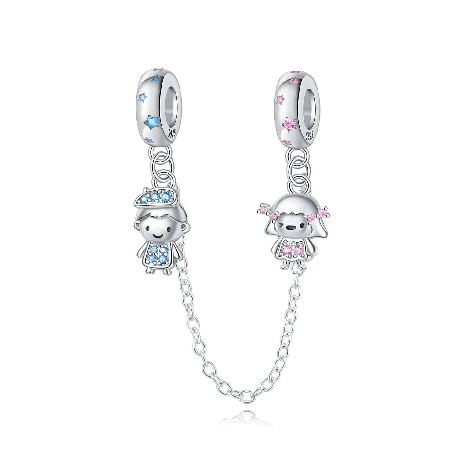 Liora Atelier Boy and Girl Safety Chain with Blue and Pink Crystals