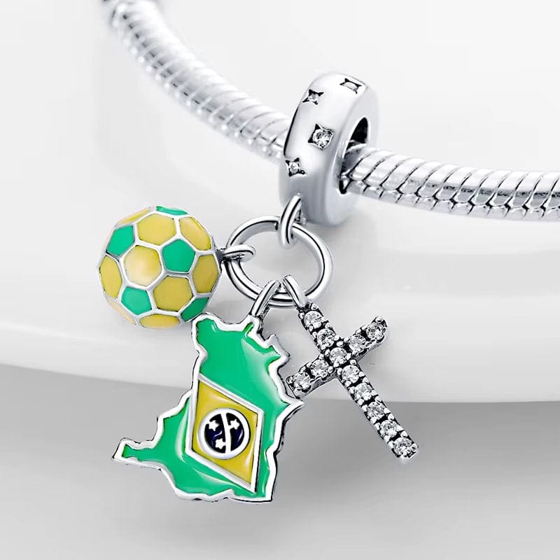 Liora Atelier Brazil Flag Football and Cross Dangle Charm