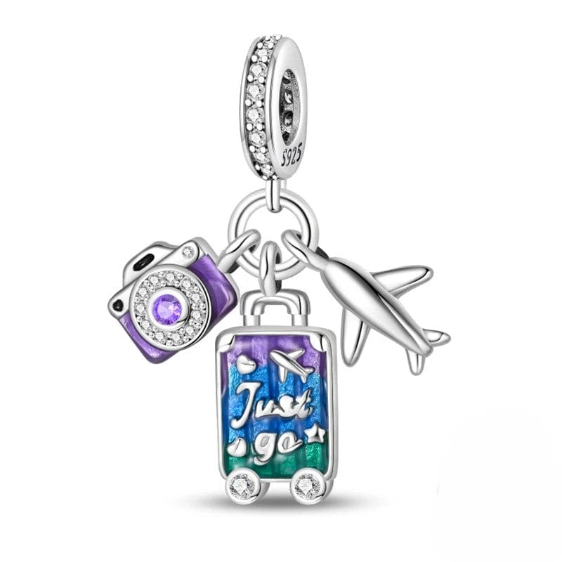 Liora Atelier Camera, Plane and Suitcase Triple Dangle Charm