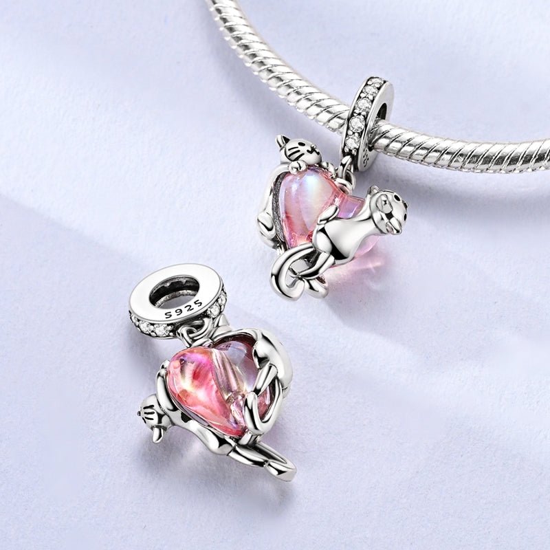 Liora Atelier Cats Climbing Heart Crystal Dangle Charm