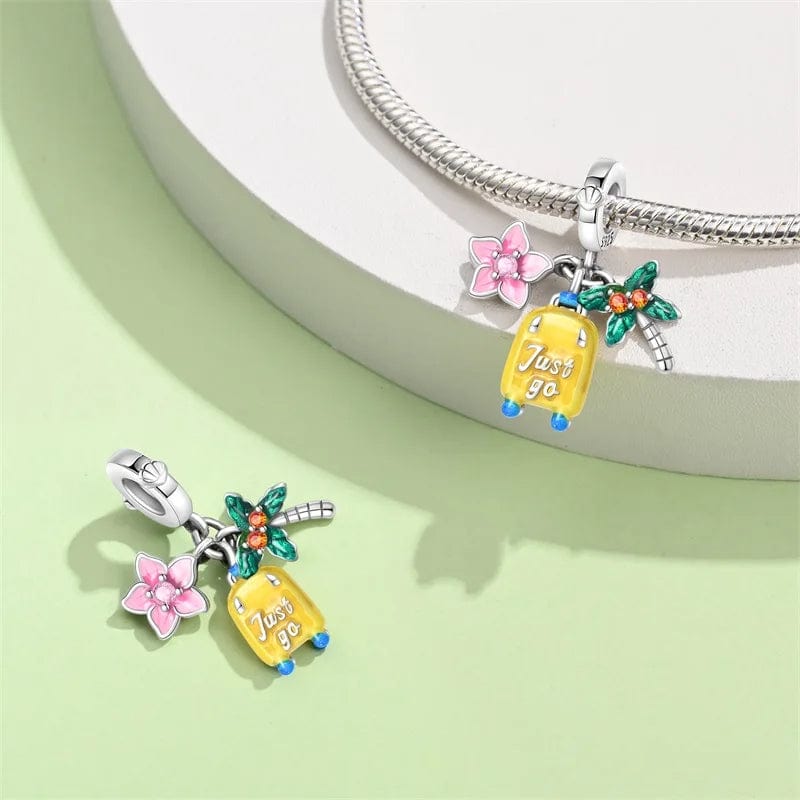 Liora Atelier Cherry Blossom, Suitcase & Palm Triple Dangle Charm
