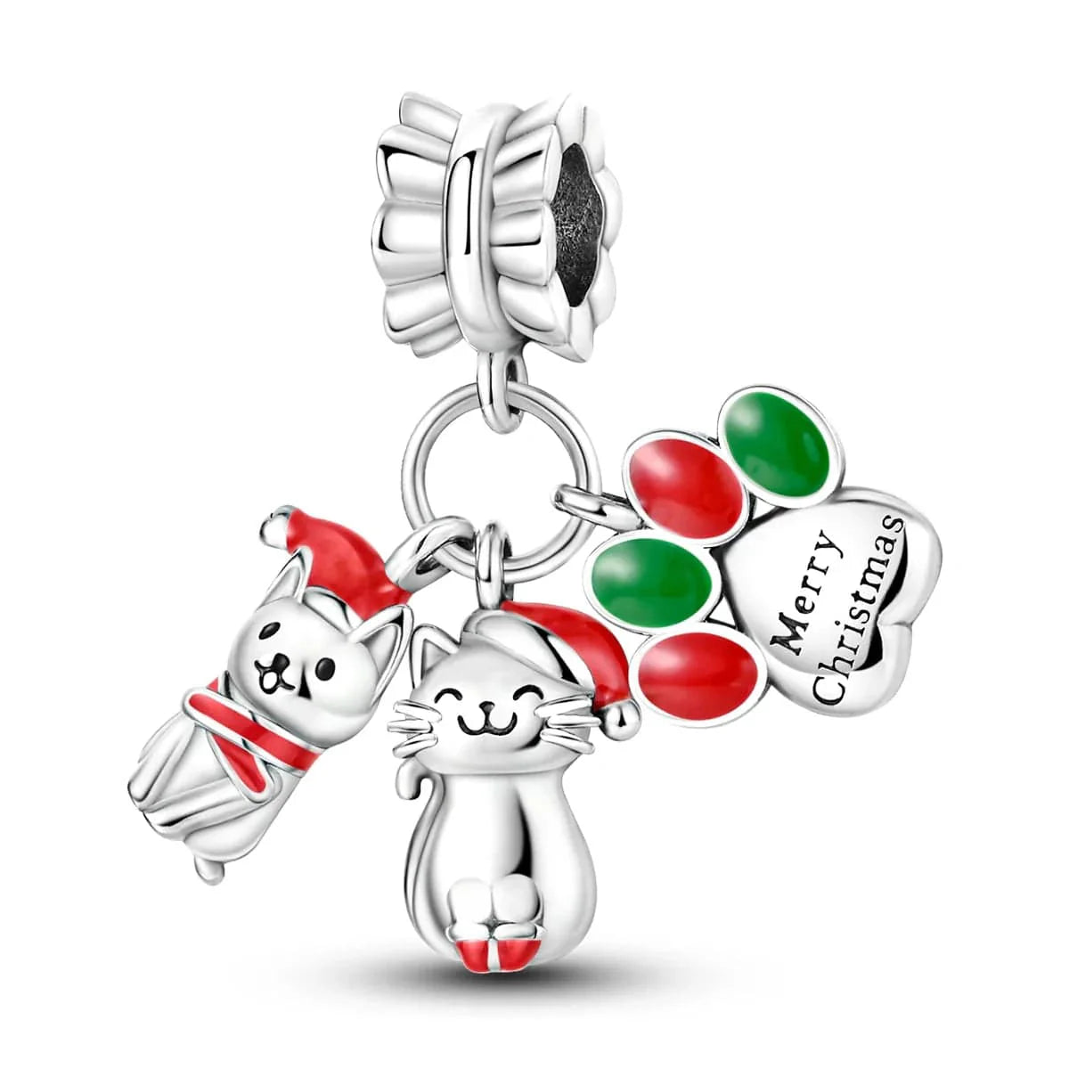 Liora Atelier Christmas Kittens "Merry Christmas" Triple Dangle Charm