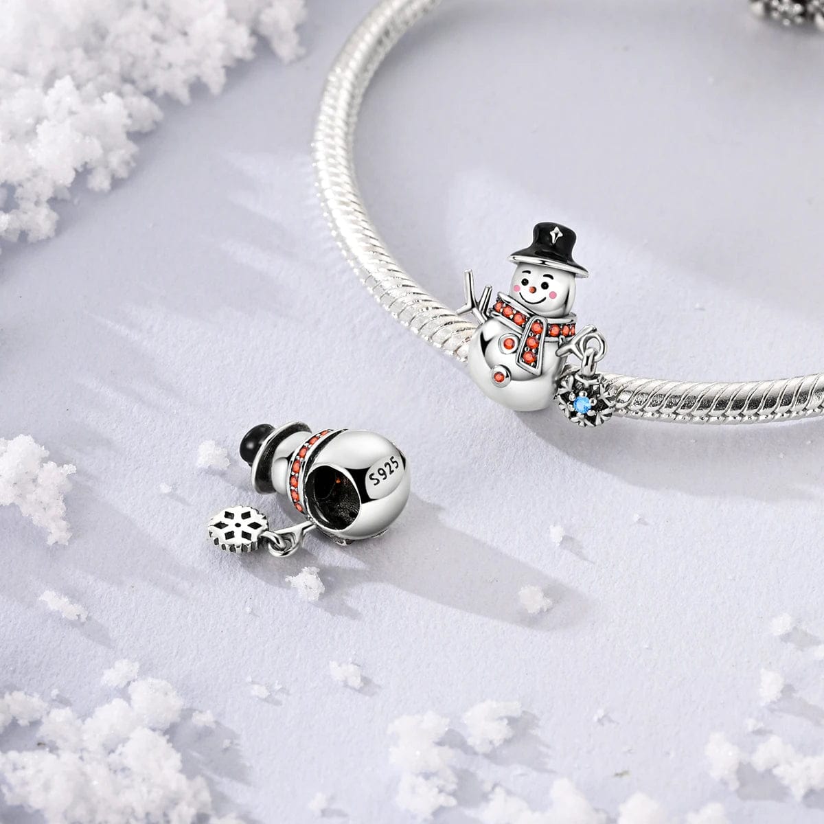 Liora Atelier Christmas Snowman Charm with Orange Crystals and Snowflake Accent