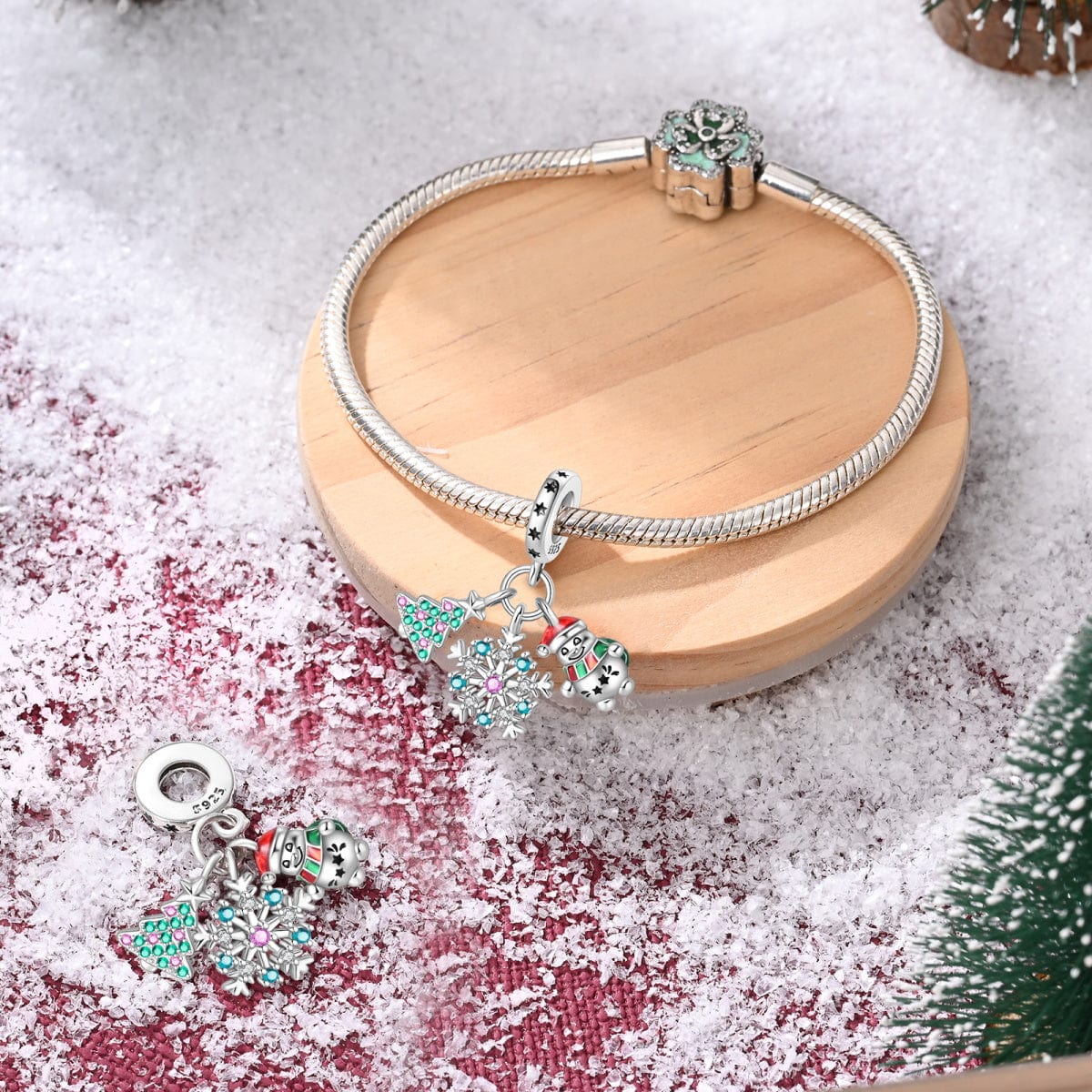 Liora Atelier Christmas Tree, Snowflake & Snowman Triple Dangle Charm
