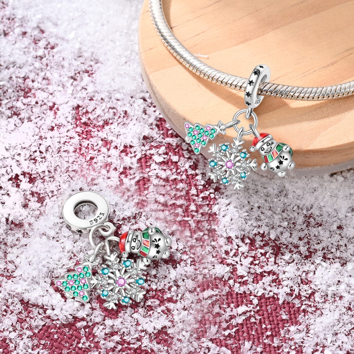 Liora Atelier Christmas Tree, Snowflake & Snowman Triple Dangle Charm