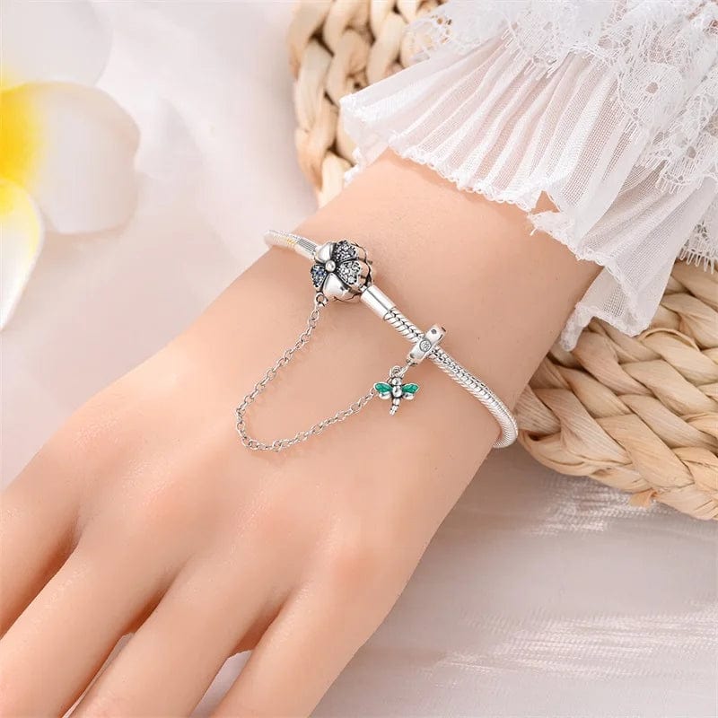 Liora Atelier Clover and Dragonfly Charm Bracelet with Safety Chain