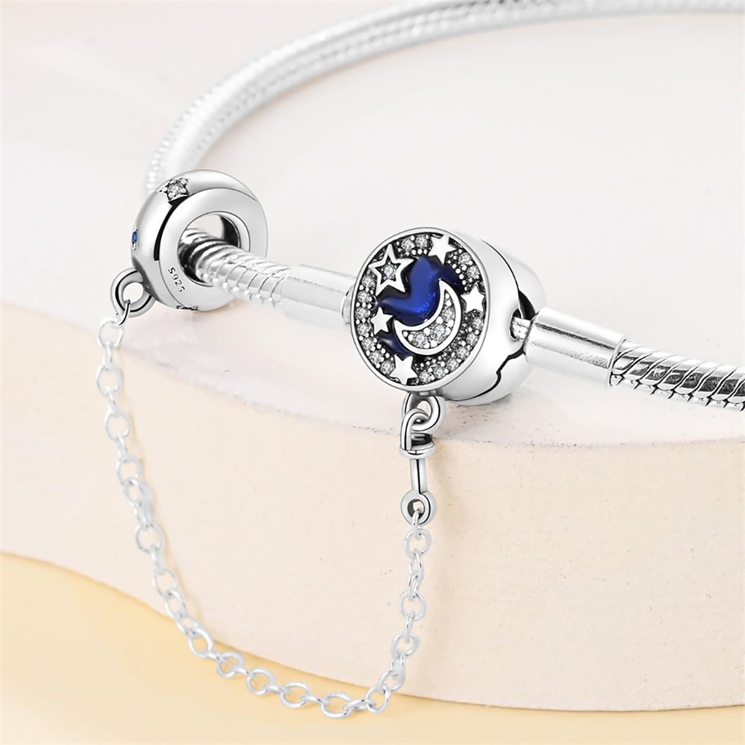 Liora Atelier Crescent Moon with Star Bracelet, Blue Enamel and Crystal Accents