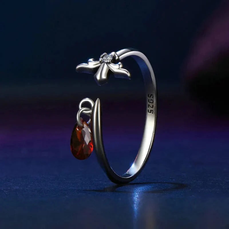 Liora Atelier Crimson Teardrop, Sterling Silver Fleur - de - Lis Ring