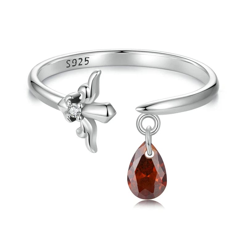 Liora Atelier Crimson Teardrop, Sterling Silver Fleur - de - Lis Ring
