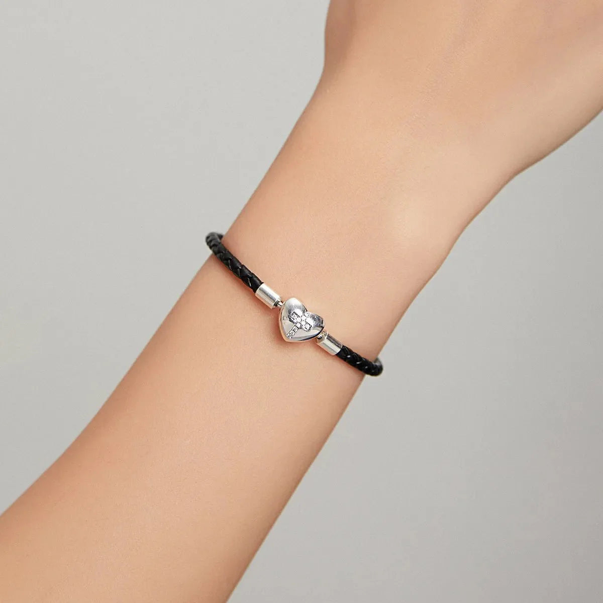 Liora Atelier Cross Heart Black Leather Charm Bracelet