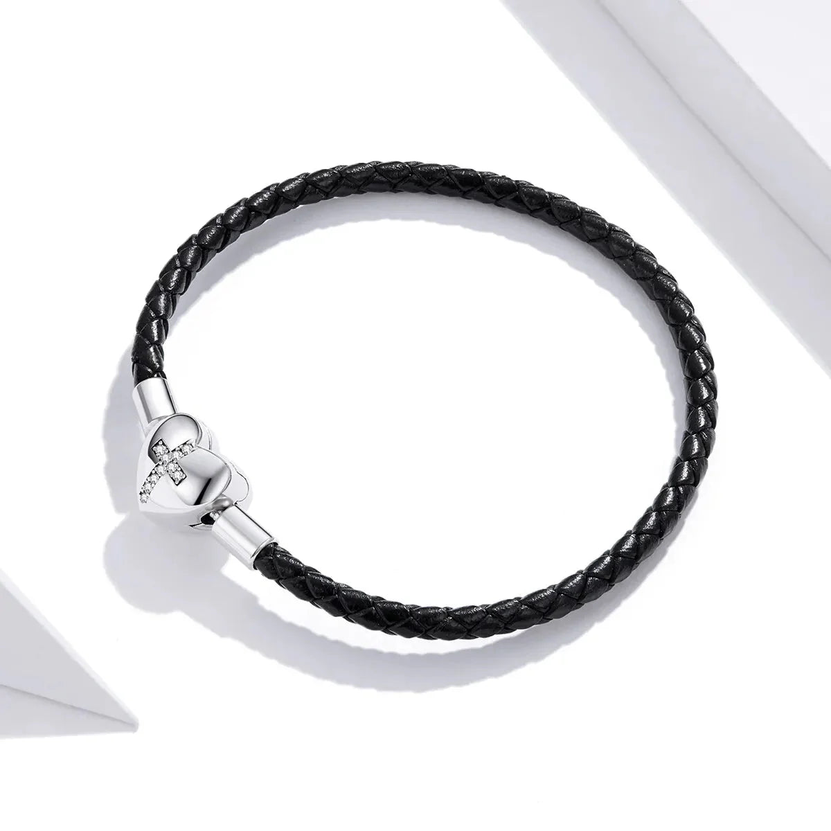 Liora Atelier Cross Heart Black Leather Charm Bracelet