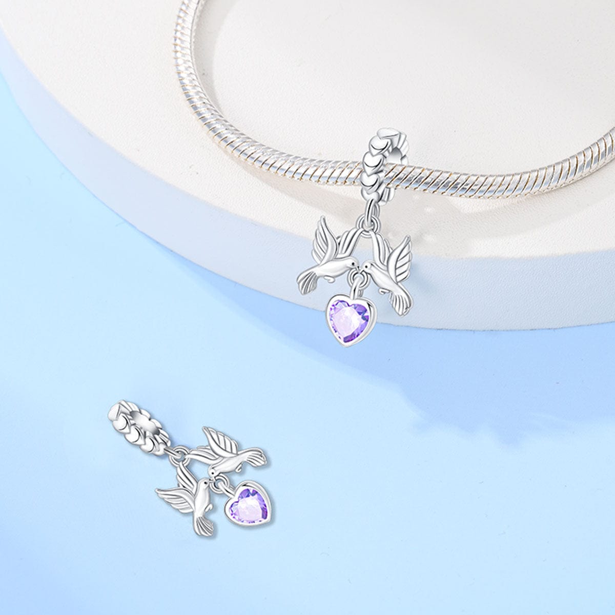 Liora Atelier Doves of Peace with Amethyst Heart Pendant