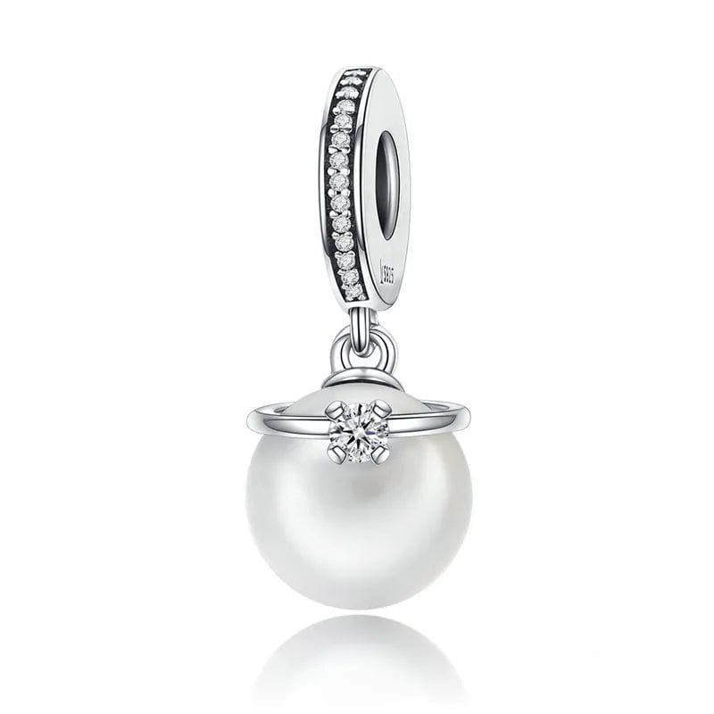 Liora Atelier Elegant Pearl and Clear Crown CZ Dangle Charm