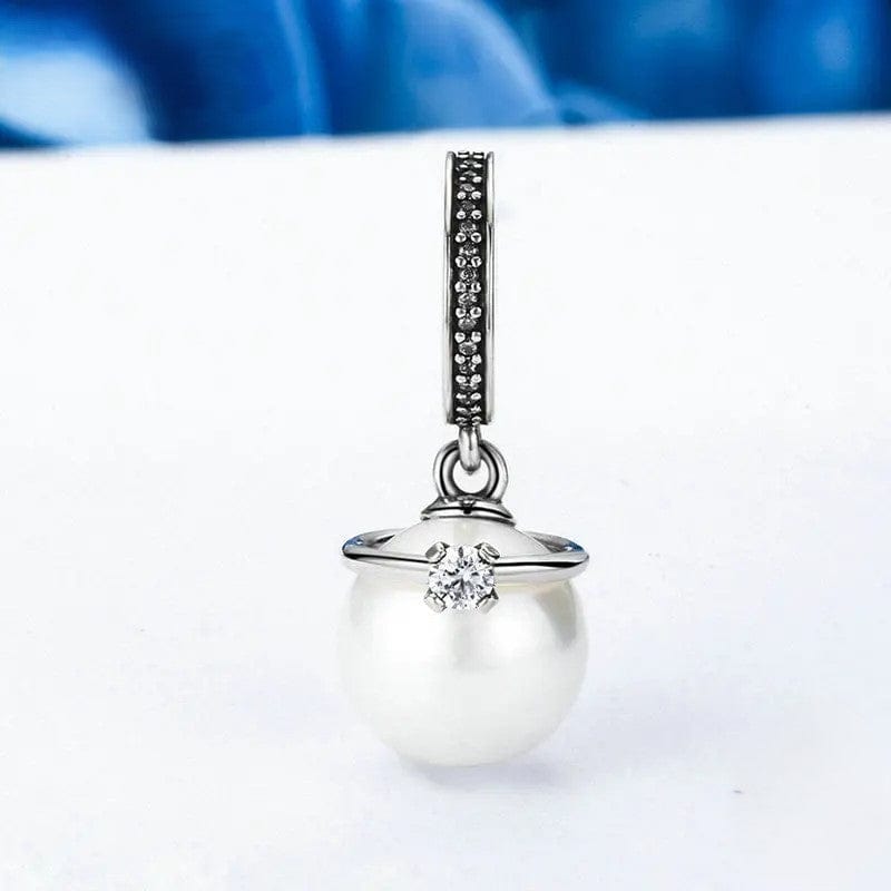 Liora Atelier Elegant Pearl and Clear Crown CZ Dangle Charm