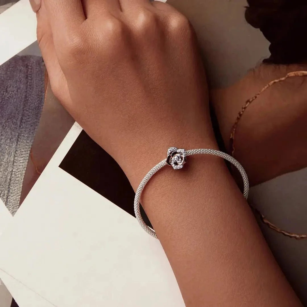 Liora Atelier Elegant Rose Gold Bloom with Sparkling Crystal Petals Charm