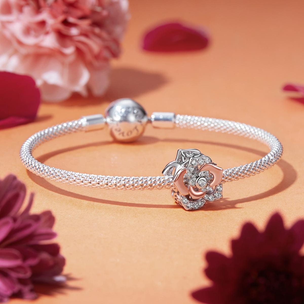 Liora Atelier Elegant Rose Gold Bloom with Sparkling Crystal Petals Charm