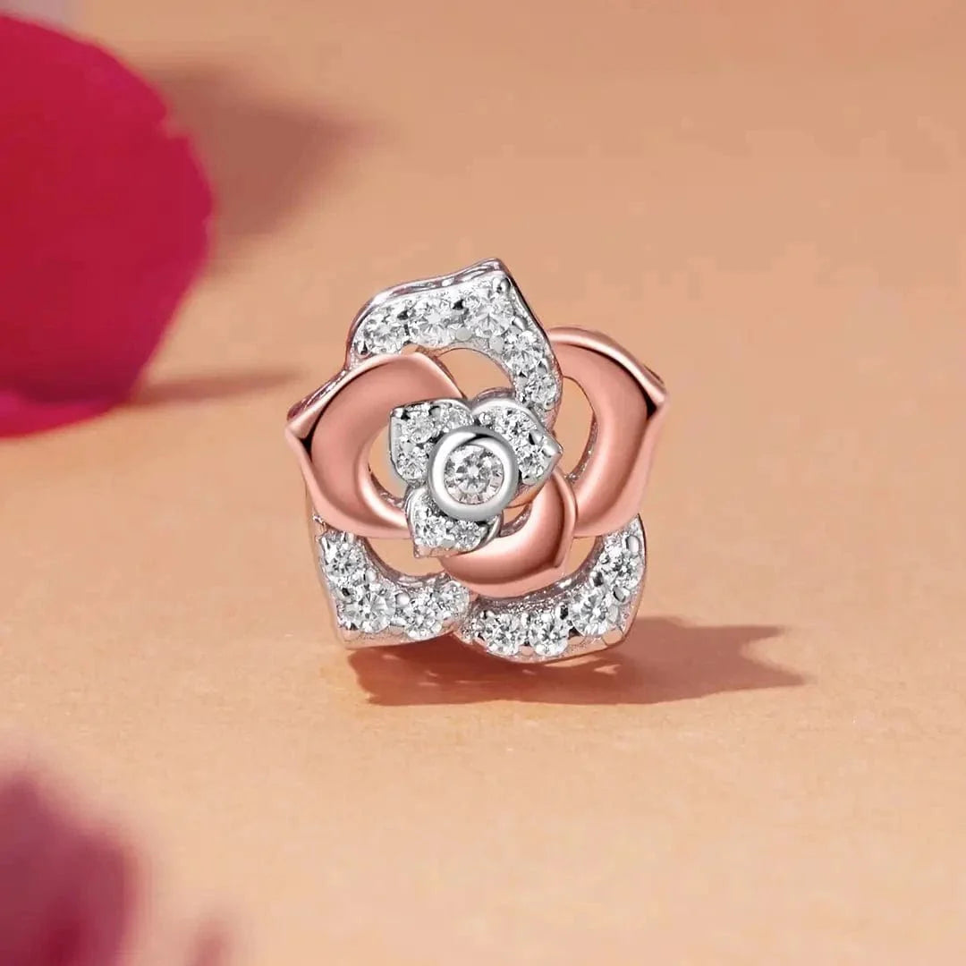 Liora Atelier Elegant Rose Gold Bloom with Sparkling Crystal Petals Charm
