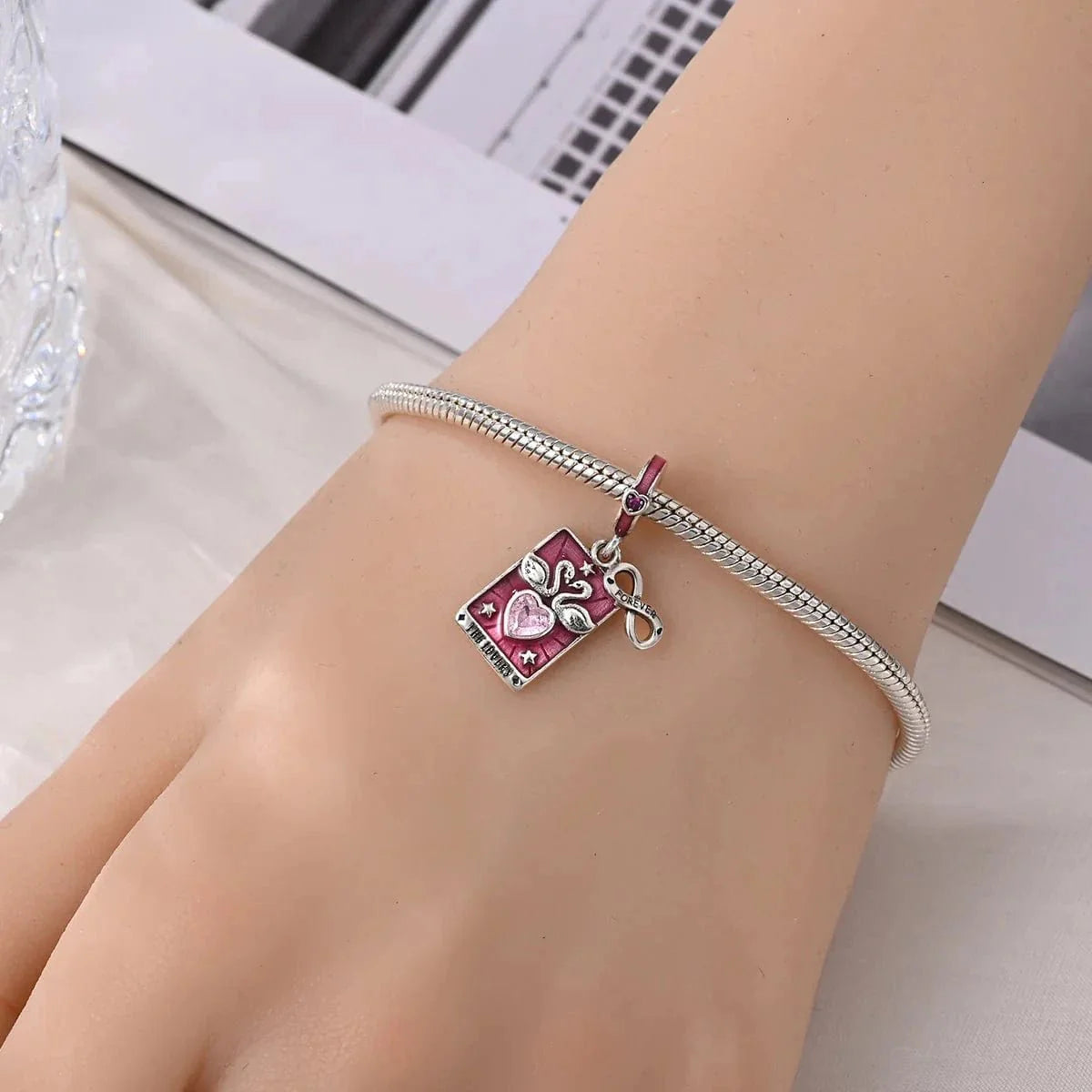 Liora AtelierEternal Love Swan & Infinity Heart Tarot Card Dangle Charm