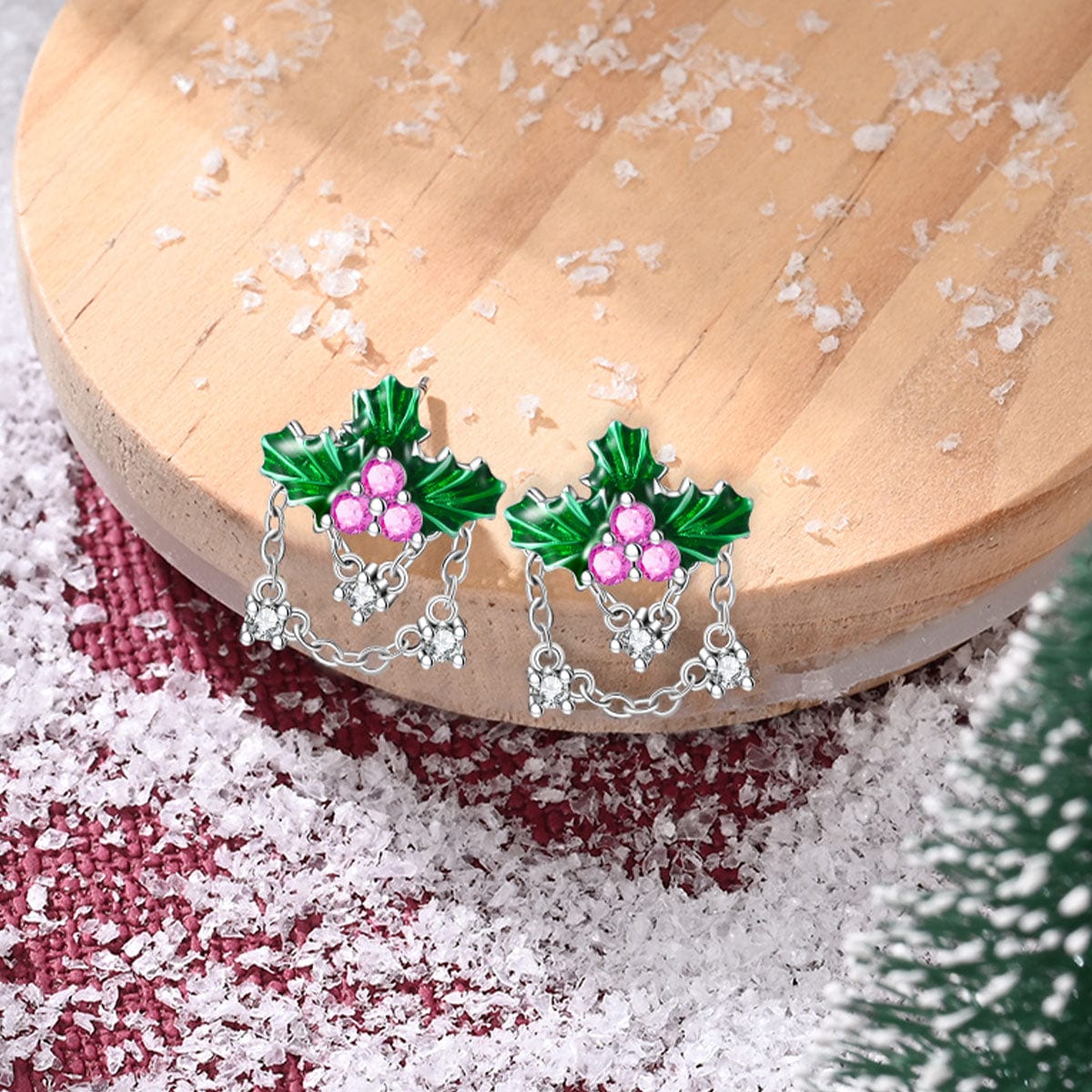 Liora AtelierFestive Holly Leaf & Berry Chain Earrings