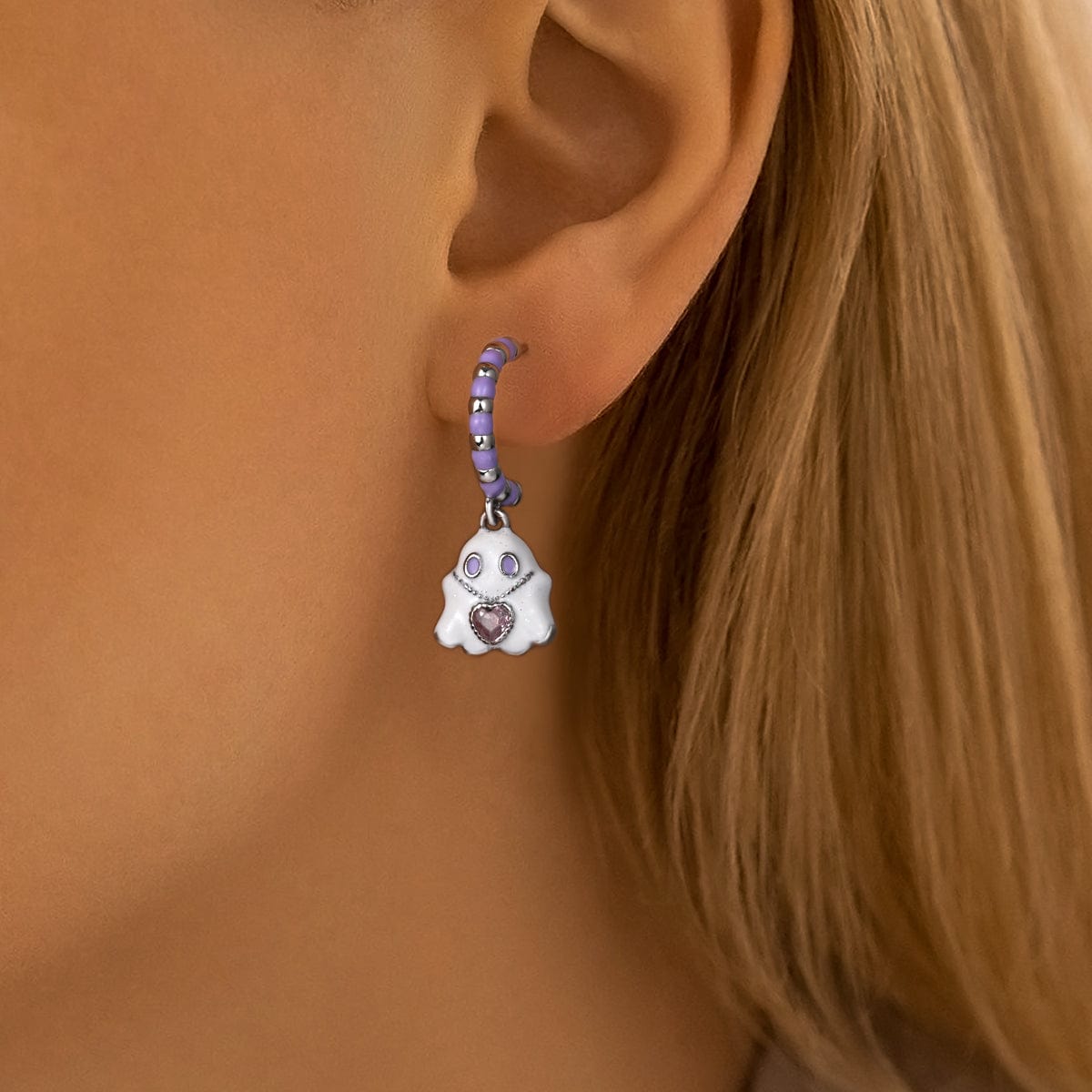 Liora Atelier Ghost Hoop Earrings with Heart Gemstone