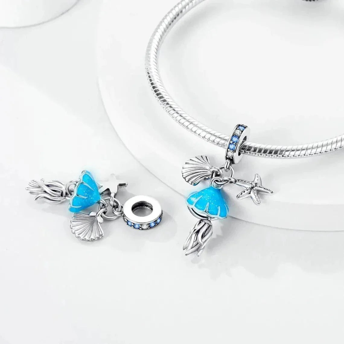 Liora Atelier Glow in the Dark Jellyfish Clam and Starfish Triple Dangle Charm