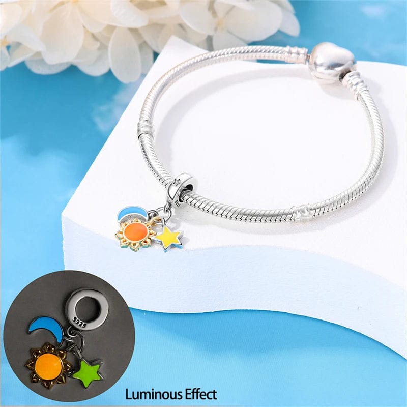 Liora Atelier Glow in the Dark Luminous Moon Sun and Star Triple Dangle Charm