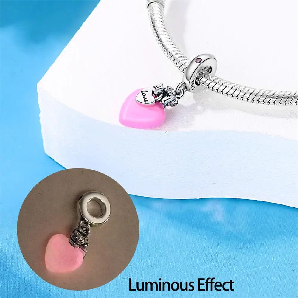 Liora Atelier Glow in the Dark Luminous Pink Love Heart Dangle Charm