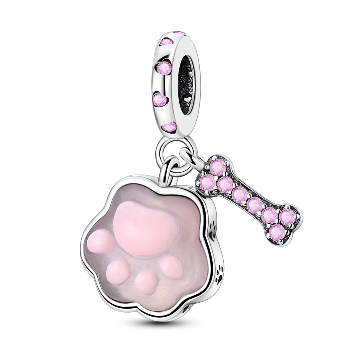 Liora Atelier Glow in the Dark Luminous Pink Paw & Bone Dangle Charm