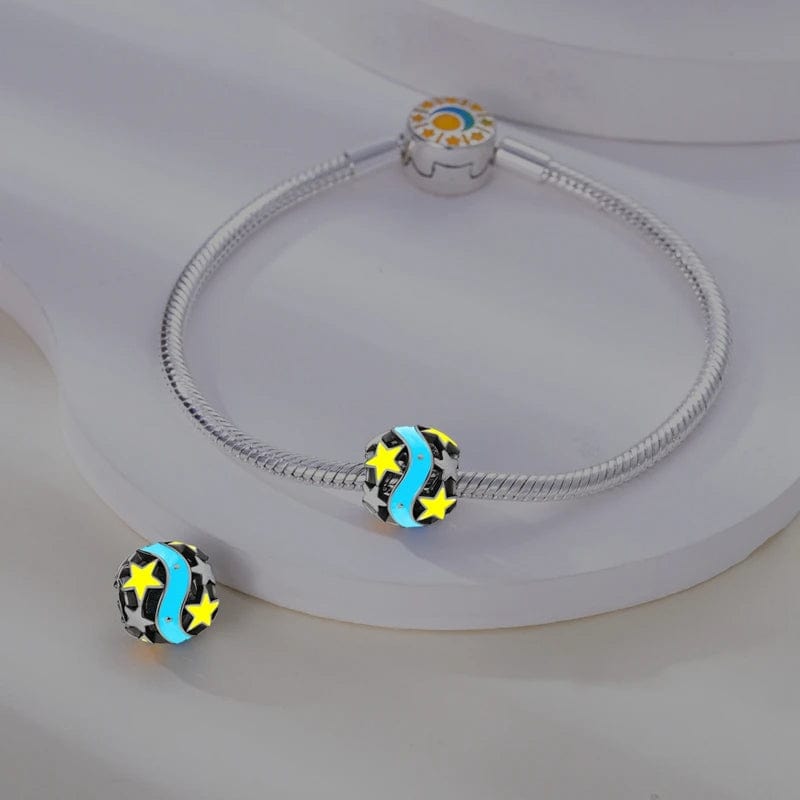 Liora Atelier Glow in the Dark Luminous Yellow Star Blue Ribbon Charm