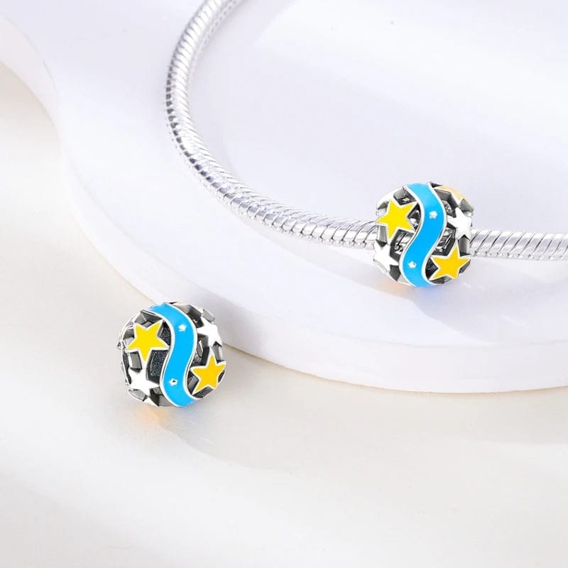 Liora Atelier Glow in the Dark Luminous Yellow Star Blue Ribbon Charm