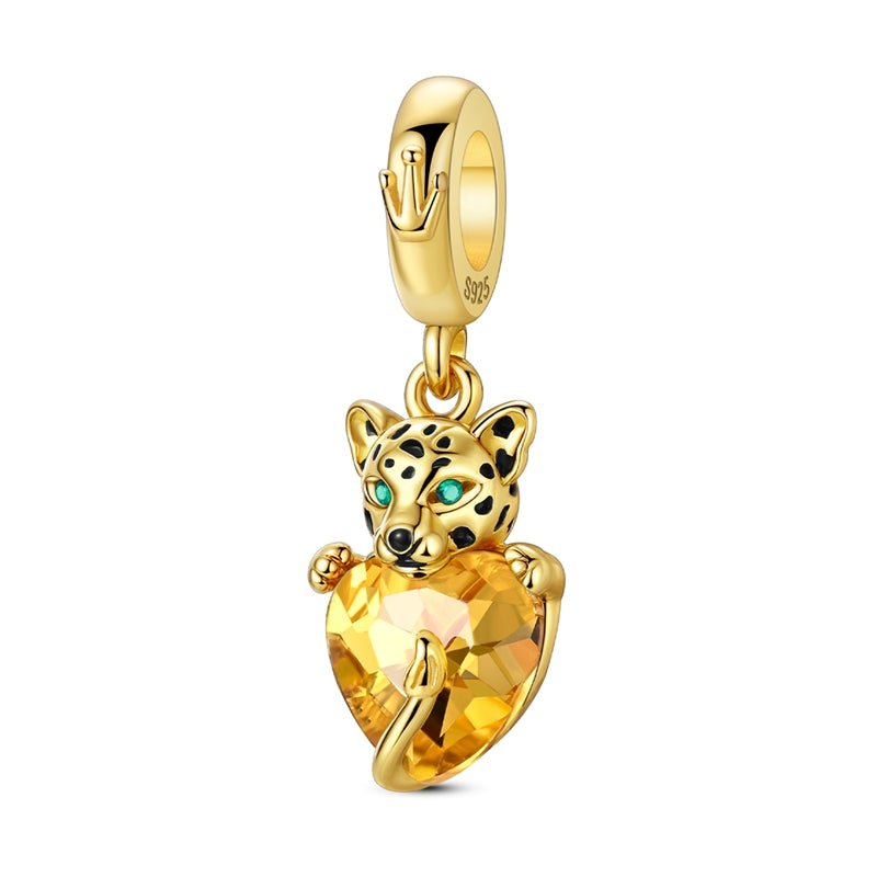 Liora Atelier Golden Leopard with Yellow Heart Dangle Charm