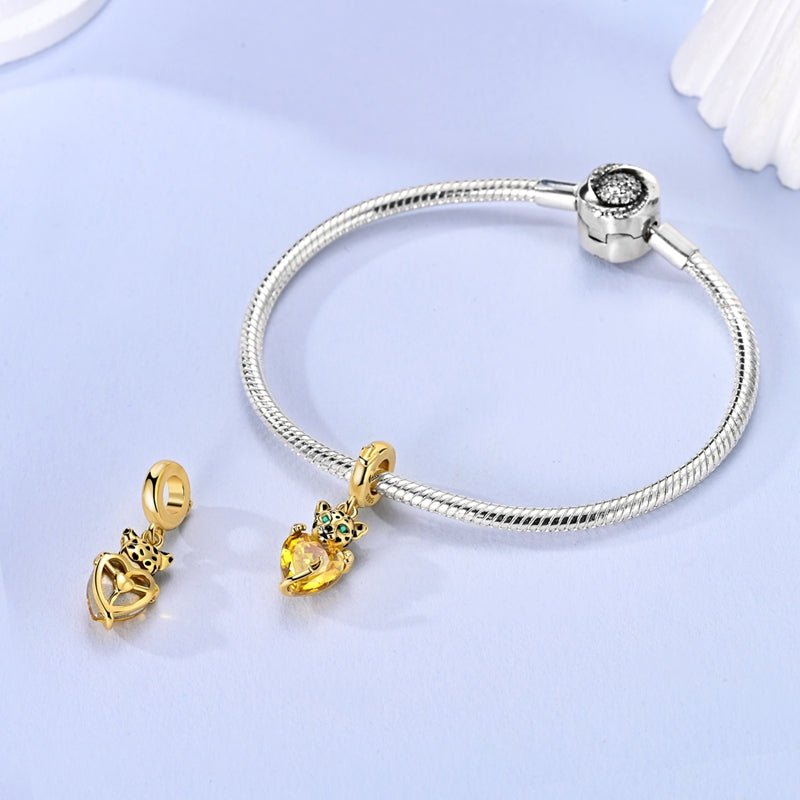 Liora Atelier Golden Leopard with Yellow Heart Dangle Charm