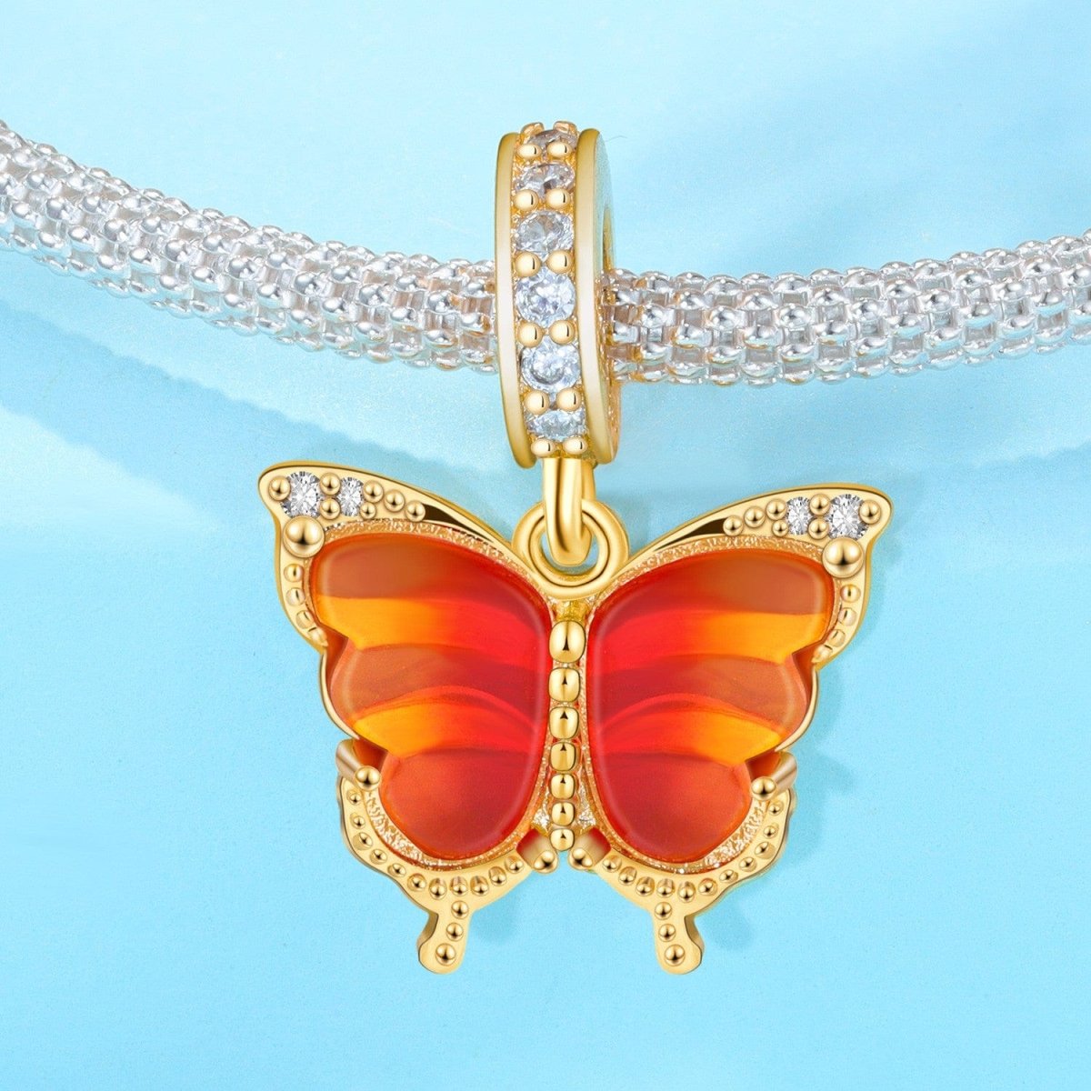 Liora Atelier Pink & Yellow Murano Glass Butterfly Dangle Charm