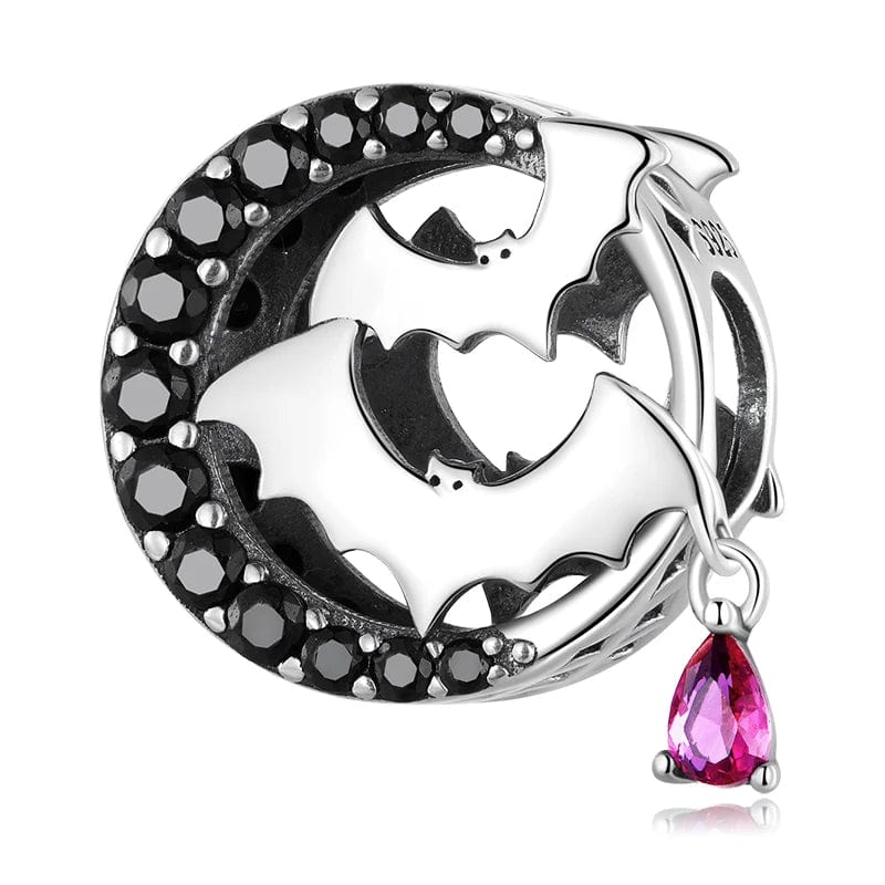 Liora Atelier Gothic Nights Charm with Bats and Black Gemstone Moon